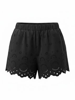 LOFT Black Eyelet Scalloped Pull on Shorts
